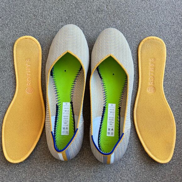 Rothy's The Flat Dandelion Triple Stitch Women 11.5 Shoe Yellow Grey White Flats - Picture 10 of 15